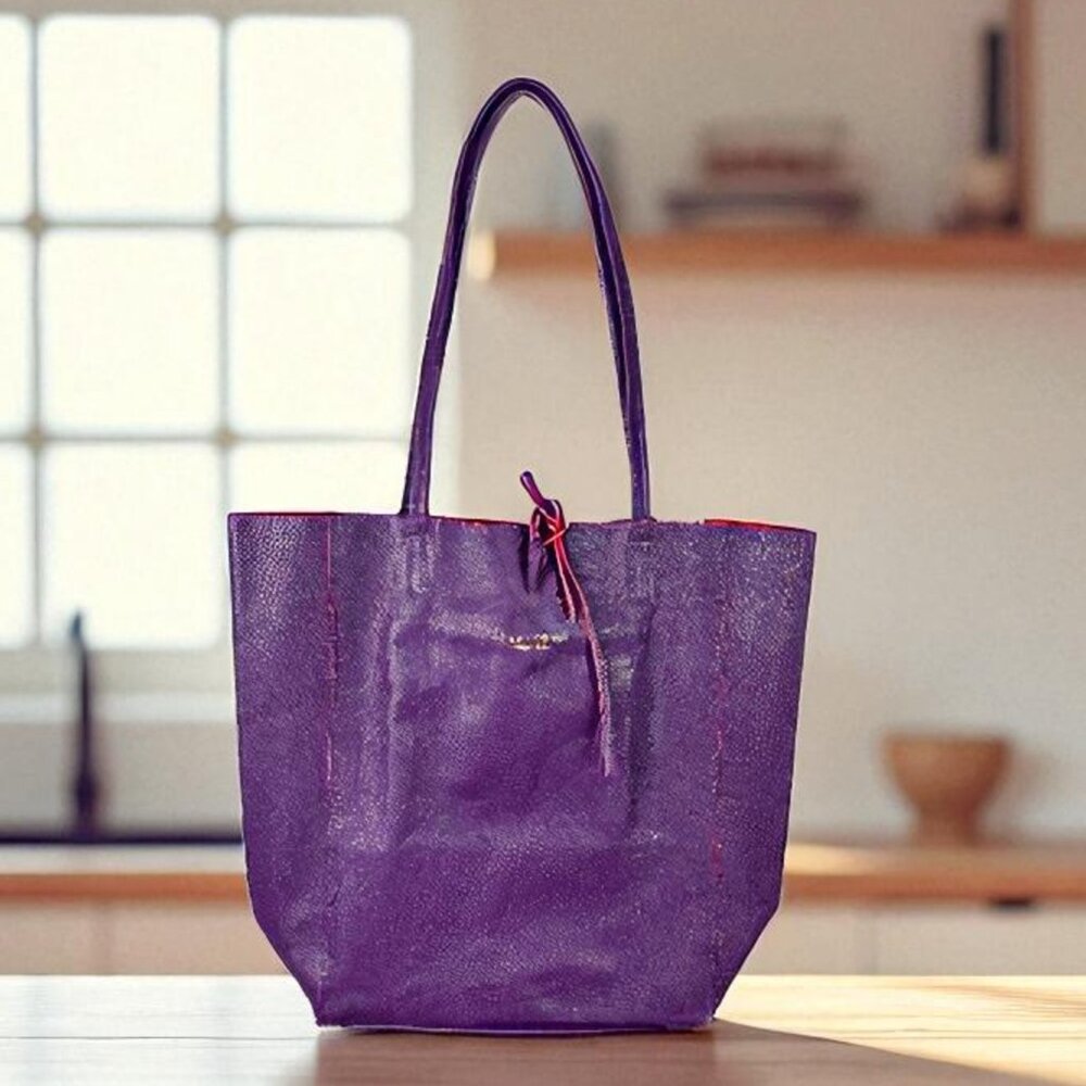 Anita Purple Italian Leather Women’s Handbag – Designer Shopper Tote Bag